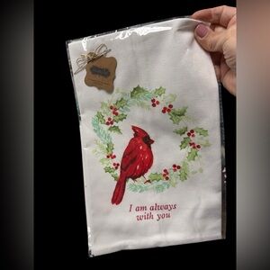 Mud Pie Christmas hand towel 100% cotton white red cardinal always with you $23